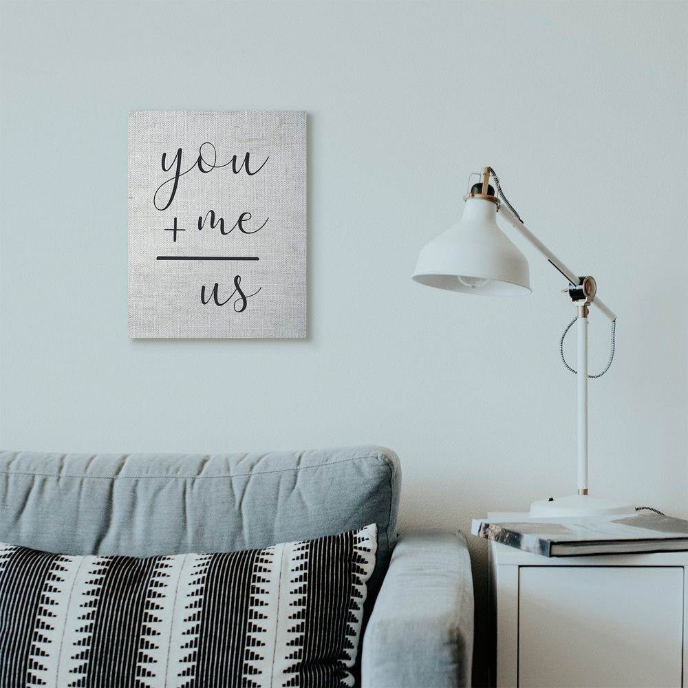 Stupell Industries You Plus Me Home Family Inspirational Word On Wood Texture Design Super Canvas Wall Art by Lettered and Lined