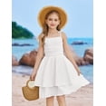 thumbnail image 2 of Oudiya Girls Summer White Dresses Spaghetti Strap Flowy Tiered Ruched Smocked Back Casual Beach Midi Easter Sundress,6-14Y, 2 of 7