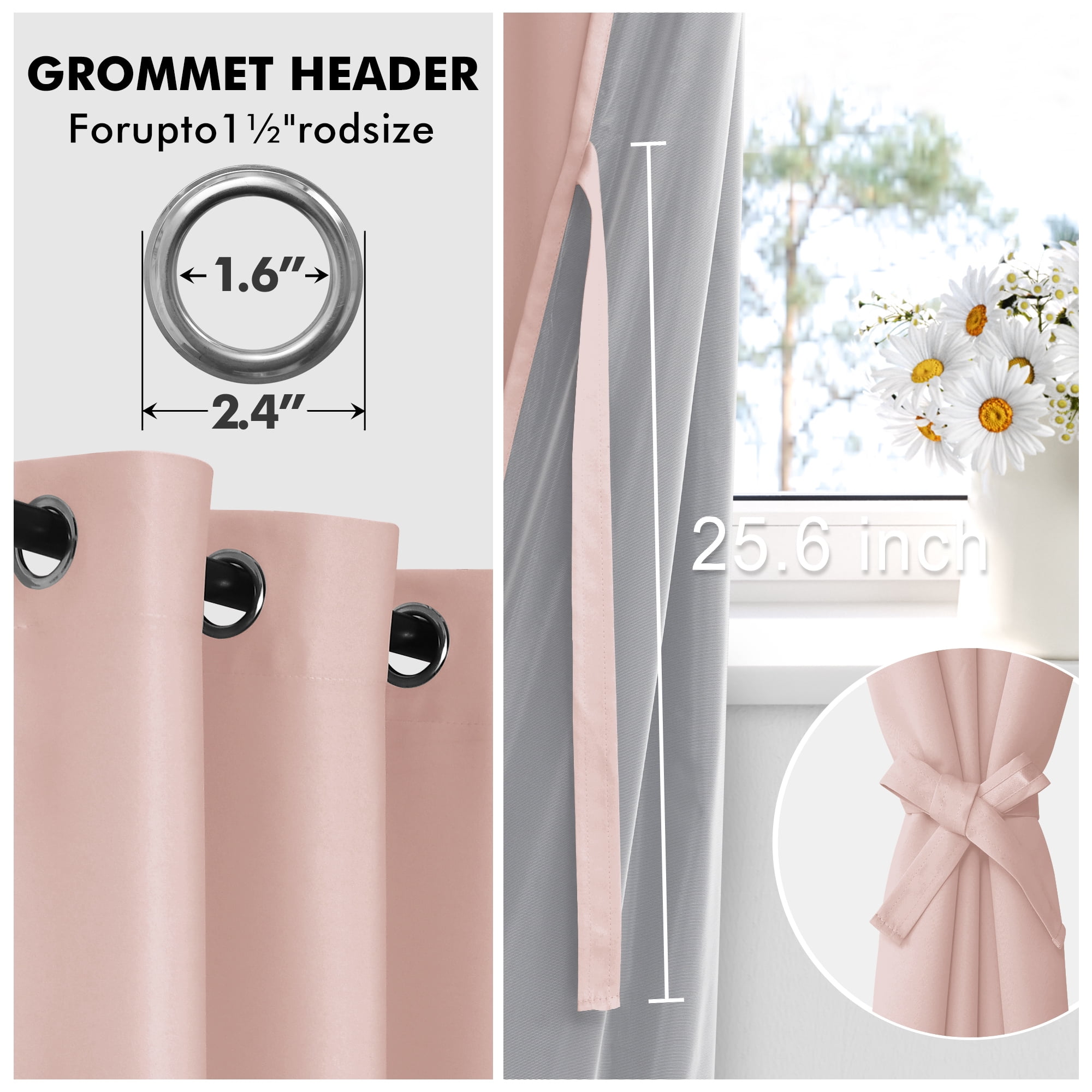 XWZO Pink Total Blackout Curtains with Tiebacks for Girls Room, 84 Inches Long Room Darkening Curtain for Nursery/Kids Room, Grommet Top Thermal Curtain Set of 2(Blush Pink,52"W x 84"L)