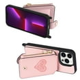 thumbnail image 6 of Compatible with iPhone 13 Pro Case Wallet, with Credit Card Holder Zipper Pocket Crossbody Strap Heart Pattern PU Leather Magnetic Clasp Kickstand Heavy Duty Protective Flip Cover, Pink, 6 of 12