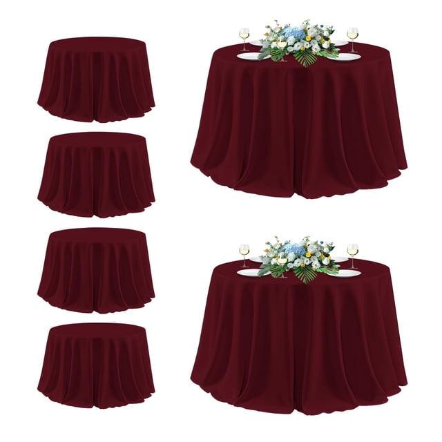 Mantel redondo Sancua, paquete de 6, color burdeos, 335 cm, lavable