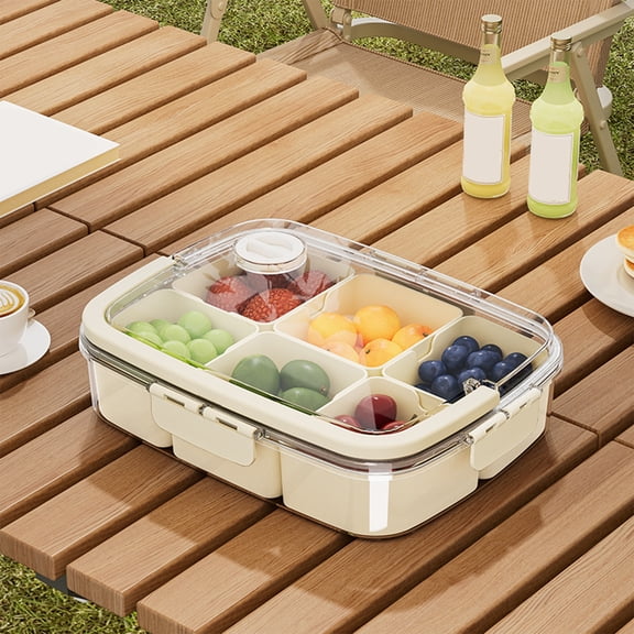 Snackle Box Container with 6 Compartments,Divided Serving Tray with Lid,Portable Snack Organizer for Veggie Fruit Candy,Perfect for Party Travel and Camping,Clear and Reusable Design