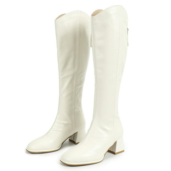 Knee High Boots Women Chunky Heel Square Toe Tall Boots Women Heeled Side Zipper Long Boots