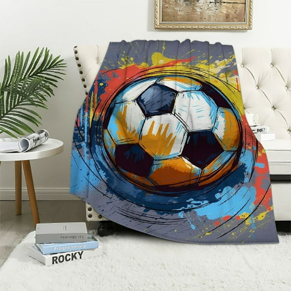 Fenyluxe Abstract Art Soccer Ball Print Throw Blanket Lightweight Soft Blanket for Bed, Couch, Car - Kids and Adults, All Seasons - 3 Sizes Available 40x50in