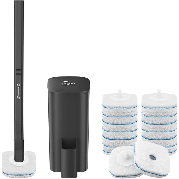 Disposable Toilet Brush, 14 Refills Bowl Cleaner Wand, Brush Cleaning System and Holder Set for Bathroom (Black)