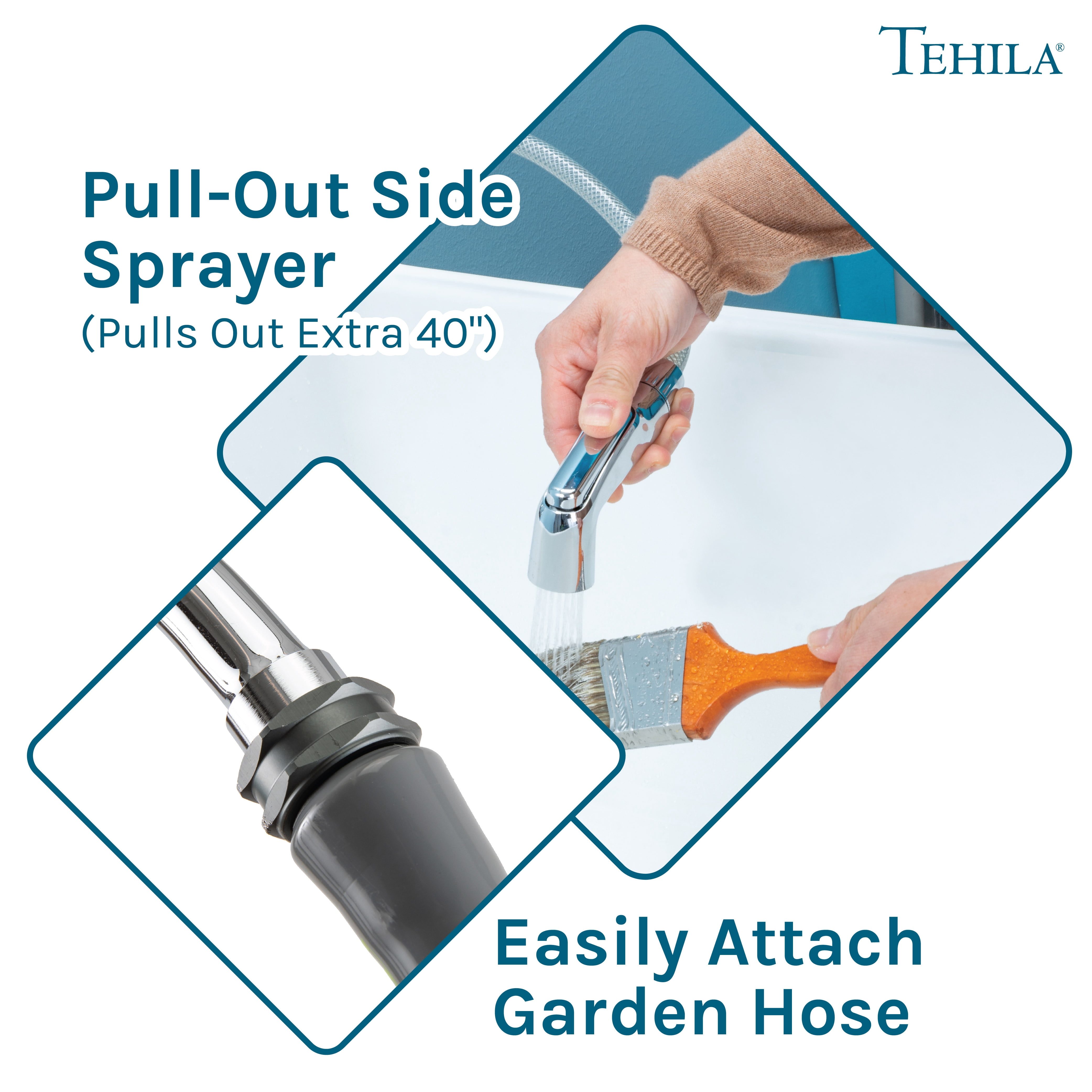TEHILA Space Saver 16 Gallon White Utility Sink with Chrome Finish Faucet & Side-Sprayer