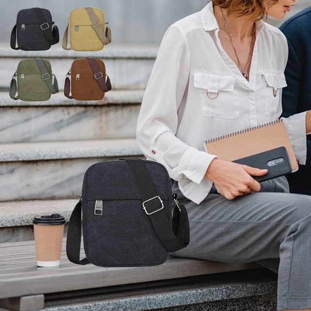 Fiudx Mochila de Lona para El Pecho, Bandolera Ajustable, Ligera y Duradera, con Múltiples Compartimentos, Ideal para Viajes y Actividades Al Aire Libre, Color Caqui/Marrón/Verde, 14 X 18 X 5 Cm.