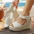 thumbnail image 5 of CYMMPU Women's Peep Toe Wedge Sandals, Adjustable Buckle Ankle Strap Espadrille Platform Shoes, Casual Summer Outdoor Walking Footwear White 36, 5 of 9