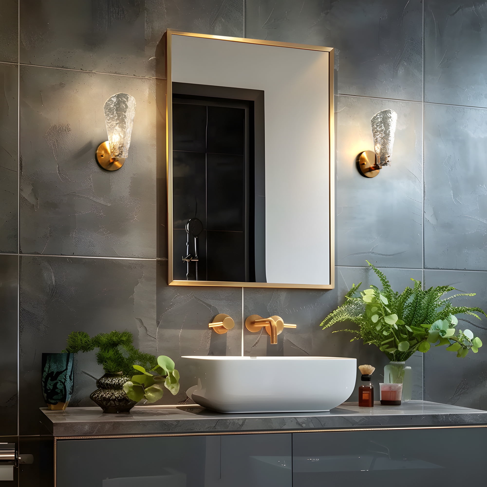 LNC Azfenro 4.7-in W 1 -Light Polished Gold and Ice-like Textured Glass Coastal Wall Sconce