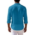 thumbnail image 4 of LNZGNM Mens Button Down Long Sleeve Shirt Beach Summer Collared Shirts Lightweight Cotton Linen Solid Color Shirts Stylish Hawaiian Tops,Royal Blue M, 4 of 4
