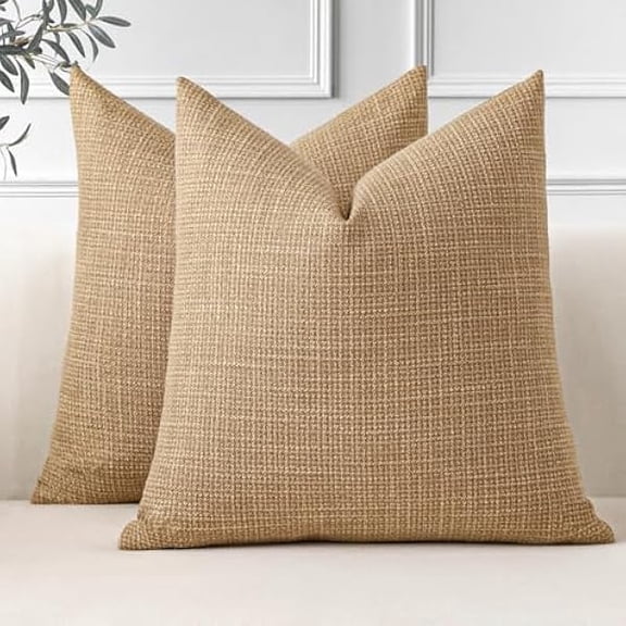 Eryueer Set of 2 Cushion Covers 50x50 cm Linen Light Brown Decorative Throw Pillow Covers 20x20 Inch Square Cushion Case Home Decor Pillowcases for Couch Sofa Living Room Bed (Light Brown)