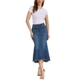 thumbnail image 2 of INSPIRE CHIC Women's Denim Washed Fishtail High Waist Raw Hem Fashion Casual with Pockets Midi Skirts XS Deep Blue, 2 of 6