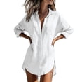 thumbnail image 2 of Mifsaly Womens Oversized Button Down Shirt Casual Long Sleeve Blouse Lightweight Cotton Linen Tunic Tops Loose Fit Collared Beach Cover Up Summer Work Outfits M, 2 of 6