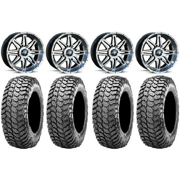 MSA Dark Tint Vibe 14" UTV Wheels 32" Liberty Tires Yamaha Viking Wolverine YXZ1000R CFMoto ZForce 950 UForce 1000