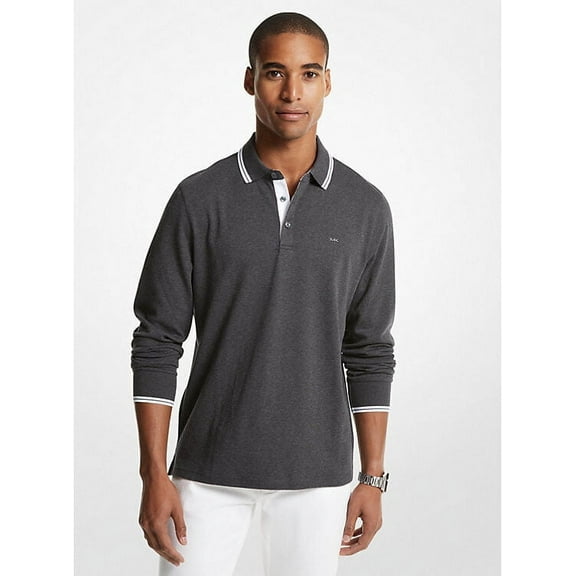 Michael Kors Men's Long-Sleeve Greenwich Polo Charcoal Melange B4HP (S)