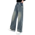 thumbnail image 2 of LNMQLPDBS Baggy Ripped Jeans for Teen Girls Wide Leg/Flare Jean Ripped Denim Pants Tween Preppy Clothes Elastic Waist Streetwear Y2K Trousers, 2 of 4