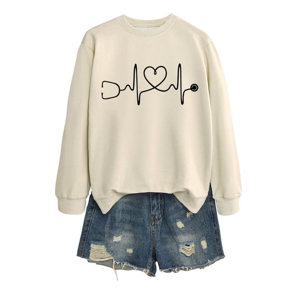 Womens Graphic Printed Pullover Sweatshirt Round Neck Long Sleeve Slouchy Loose Everyday Lounge Top