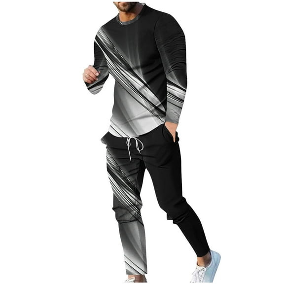 DeHolifer 2 Piece Outfits for Men Plus Size Crewneck Long Sleeve Pullover Sweatshirt Tracksuit Jogger Sweatpants Sweatsuit Set Black L