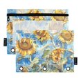 thumbnail image 2 of Sunflowers and Grids 2 Pack Pencil Pouches Zipper Pencil Case 3 Ring Pencil Pouch Cosmetic Bag, 2 of 6