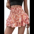 thumbnail image 3 of Mini Shorts con Volantes y Cintura Alta para Mujer Bonitos Shorts Cortos Escalonados con Shorts Debajo Color Naranja M, 3 of 8