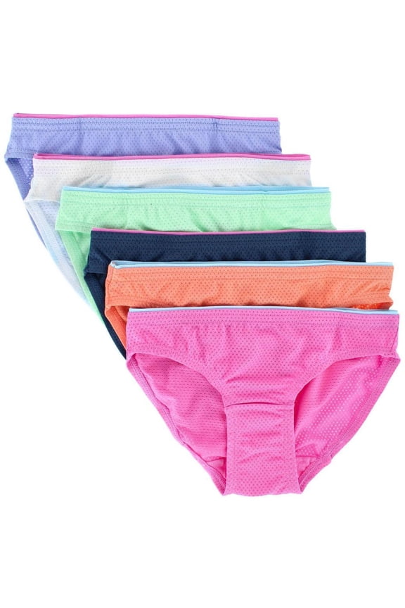 Girls' Breathable Micro-Mesh Bikini Underwear, 6 Pack, Sizes 6-16