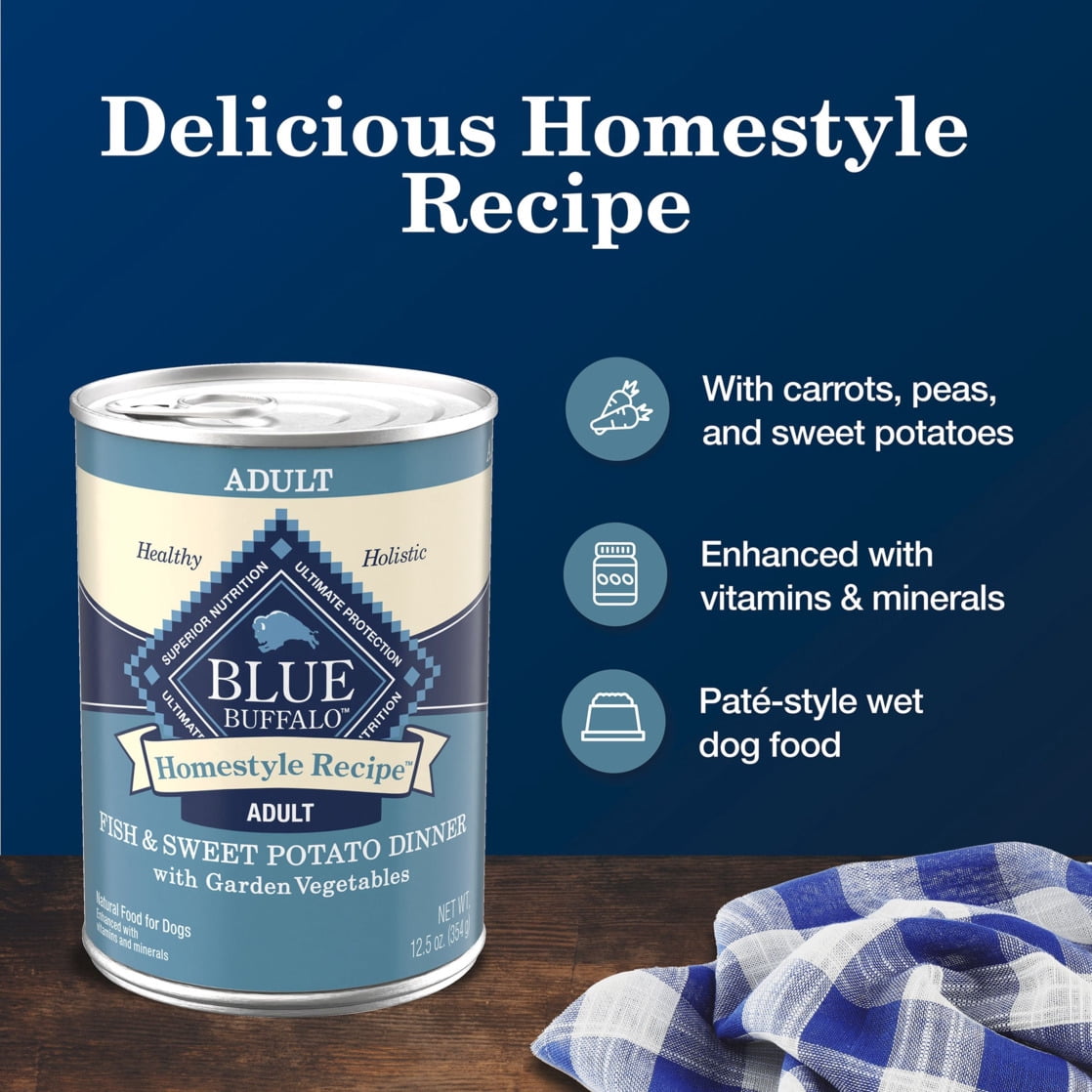 Blue Buffalo Homestyle Recipe Adult Wet Dog Food, Fish & Sweet Potato Dinner, 12.5-oz. Can