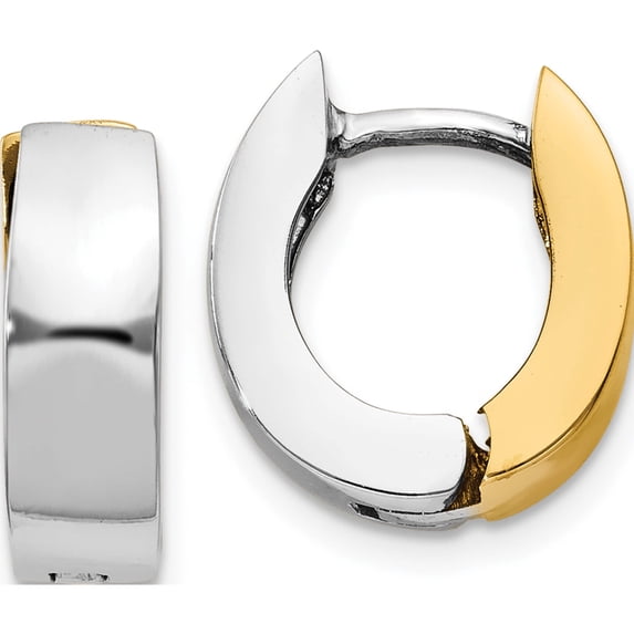 14K Two-Tone Polished Hinged Hoop Earrings (8 X 4.5) Made In Peru tm583