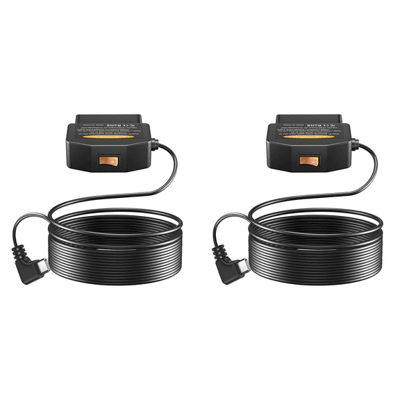 2X OBD2 OBD Power Cable for Dash Camera, to Type-C USB OBDII Adapter Hardwire Charger Cable, 12-36V 5V/3A