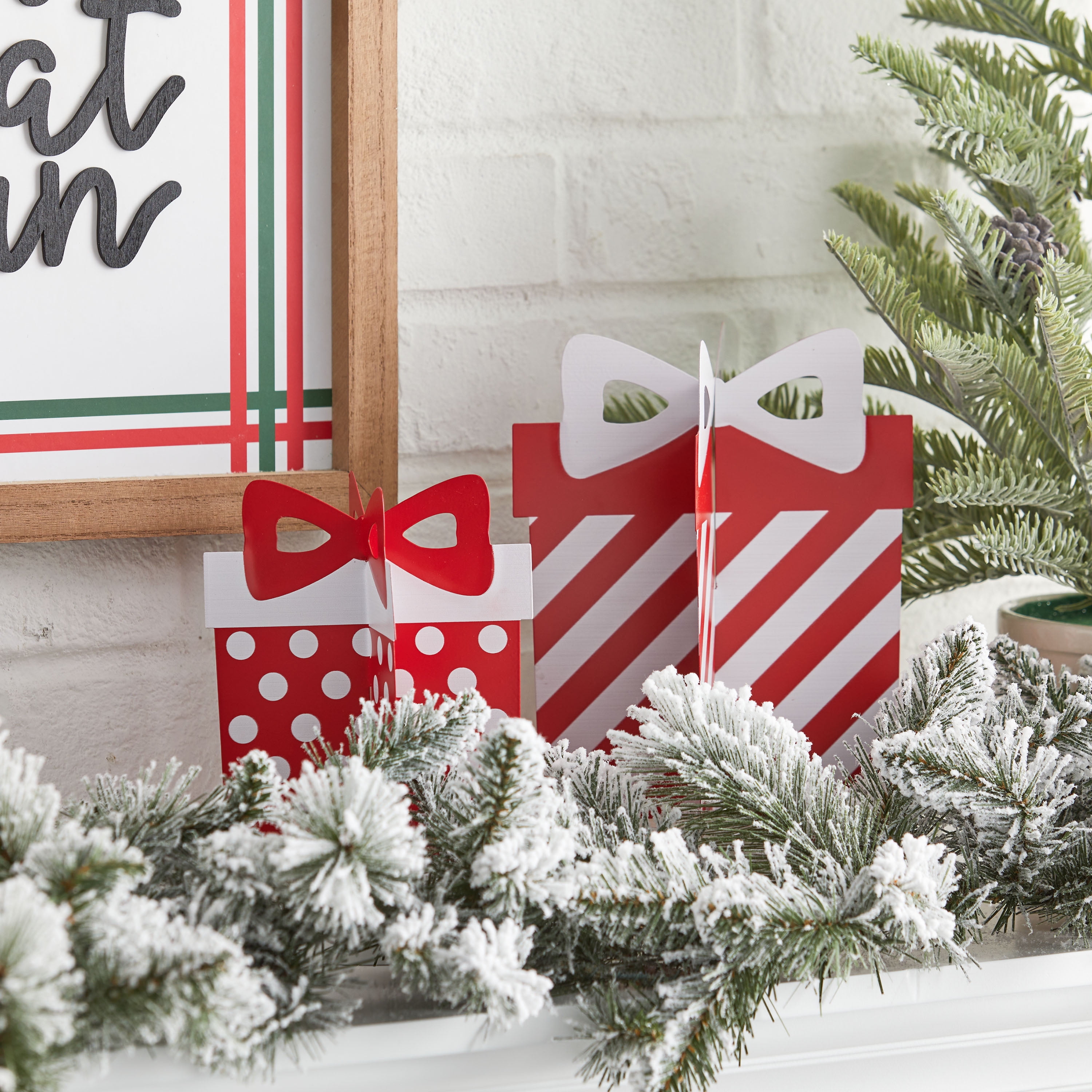 Holiday Time Holly Holidays Red & White Metal Gift Box Set Tabletop