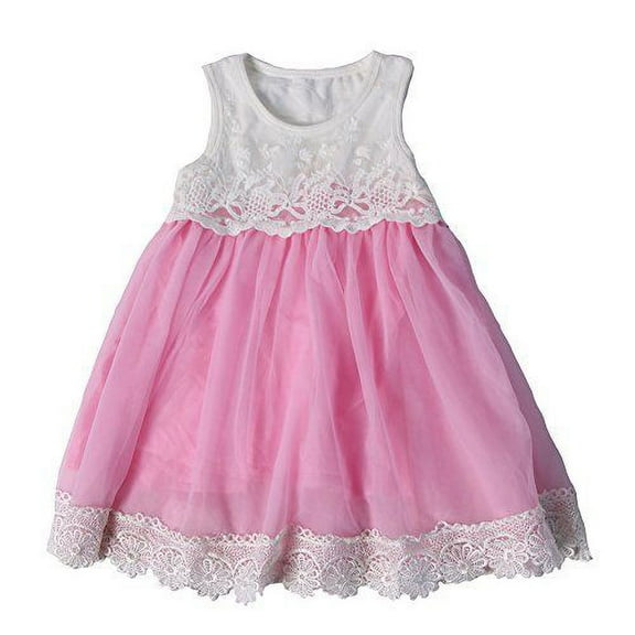 M Toddler Girls Pink Chiffon Tricot Crochet Lace Dress 3-4T