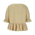 thumbnail image 5 of Women's Cotton Linen Tshirts Trumpet Half Sleeve Solid Color Casual Tunic Tops Crewneck Ruffle Loose Basic Tee Blouses, 5 of 7