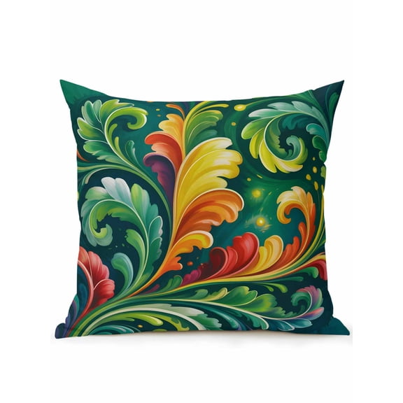 1 Pack Outdoor Throw Pillow, Summer Botanical Waterproof Pillow with Insert Included, Vintage Abstract Leaves Firefly Plants Green Decorative Accent Cushion Sofa Pillows for Patio Porch, 16 x 16 In