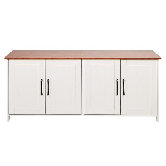 Multi Cat Hidden Litter Box Cabinet 47.2 Inch Wooden Enclosure Furniture with 4 Doors 2 Entries Indoor Cat Washroom House Brown White Fits Most Litter Boxes