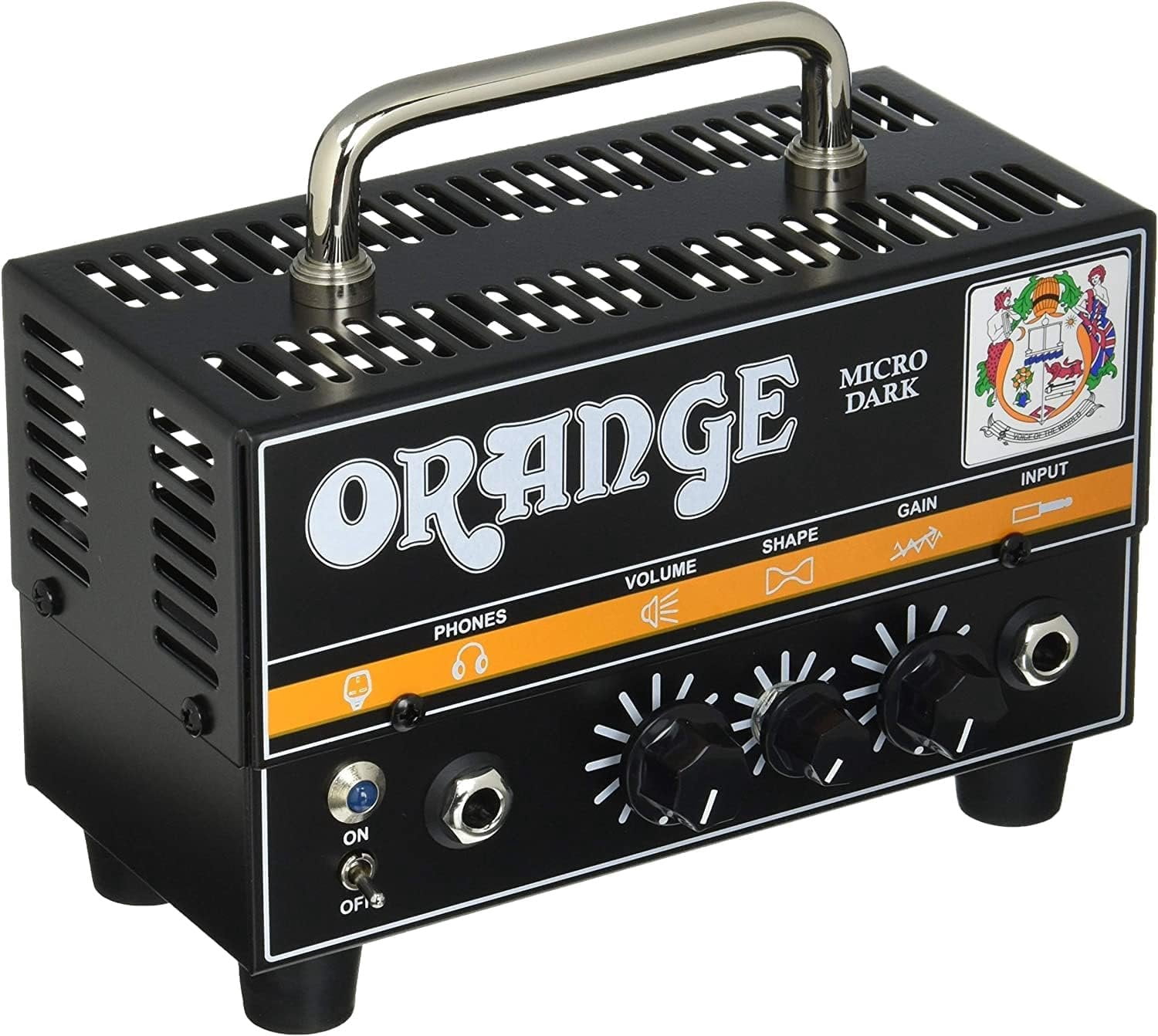 Orange Amp MD20 Micro Dark 20-Watt Mini Guitar Amplifier Head Bundle with Pig Hog Woven Instrument Cable 10ft, Power Supply, and Liquid Audio Polishing Cloth - Micro Guitar Amplifier