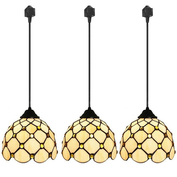 Kiven H Track Pendant Lightning, Tiffany Style H Track Lighting Pendant Lights for Bedroom Kitchen Home Lighting,E26 Socket(3 Lights)
