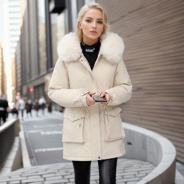 Chaqueta de algodón para mujer, de largo medio, más chaqueta de algodón aterciopelada, cintura suelta, chaqueta de algodón hacia abajo