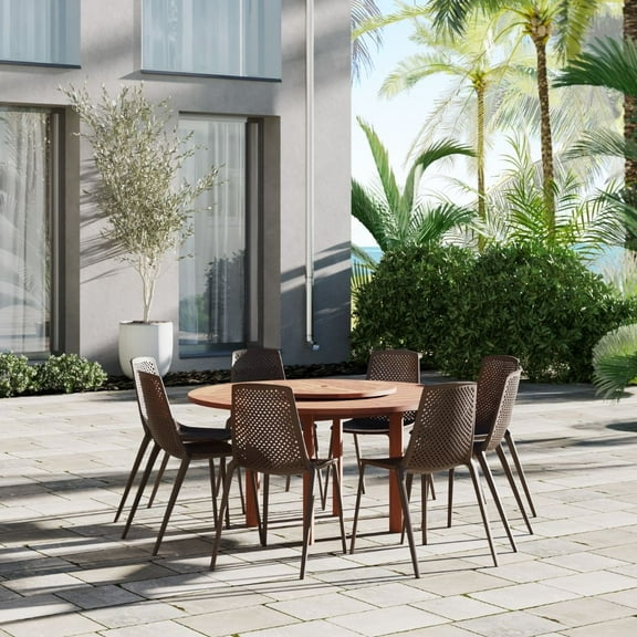 Lidia 9 Piece Solid Wood 100% FSC Certified Patio Dining Table Set