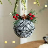 Anhility Christmas Bell Hanging Ornaments 3.15" Large Rustic Bell Decoration Xmas Hanging Decorative Bell with Red Berry and Bow for Christmas Wreath Tree Door Decor (Gray)