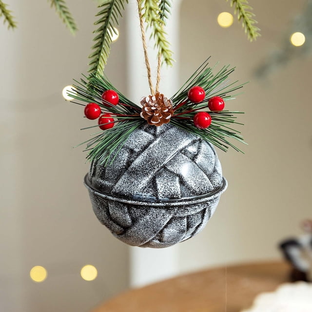 Adornos navideños de hierro vintage | Decoración rústica de hierro forjado para árbol | Juego de 3 en rojo, verde y gris | Colgante de 8 cm para guirnalda de repisa de árbol