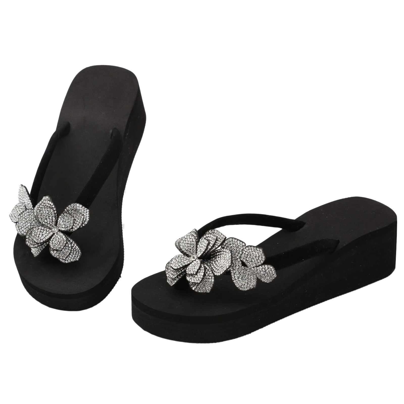 Black slip on sandals with heel outlet