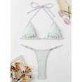 thumbnail image 5 of Women Triangle Halter Bikini Set High Cut String Thong Bathing Suit Self Tie Two Piece Swimsuit Swimwear with Faux Pearl Decor Light Green S, 5 of 6