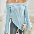 thumbnail image 6 of zaveiop Womens Cute Bow off Shoulder Knitted Sweater Shirt Tops Sexy Side Slit Pullover Trendy Y2k Aesthetic Clothes (Blue, S), 6 of 7