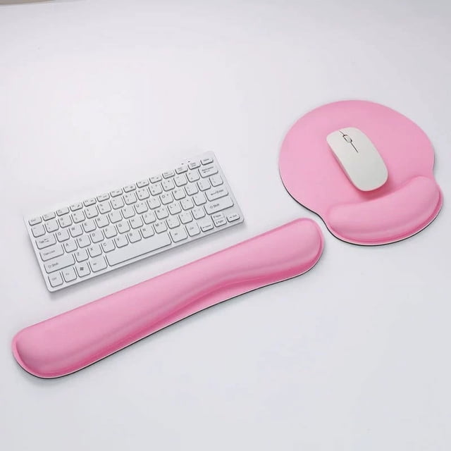 Nvzi Reposamuñecas y alfombrilla para ratón con soporte para muñecas, reposamuñecas de espuma viscoelástica para teclado y ratón, almohadilla con base antideslizante (rosa)