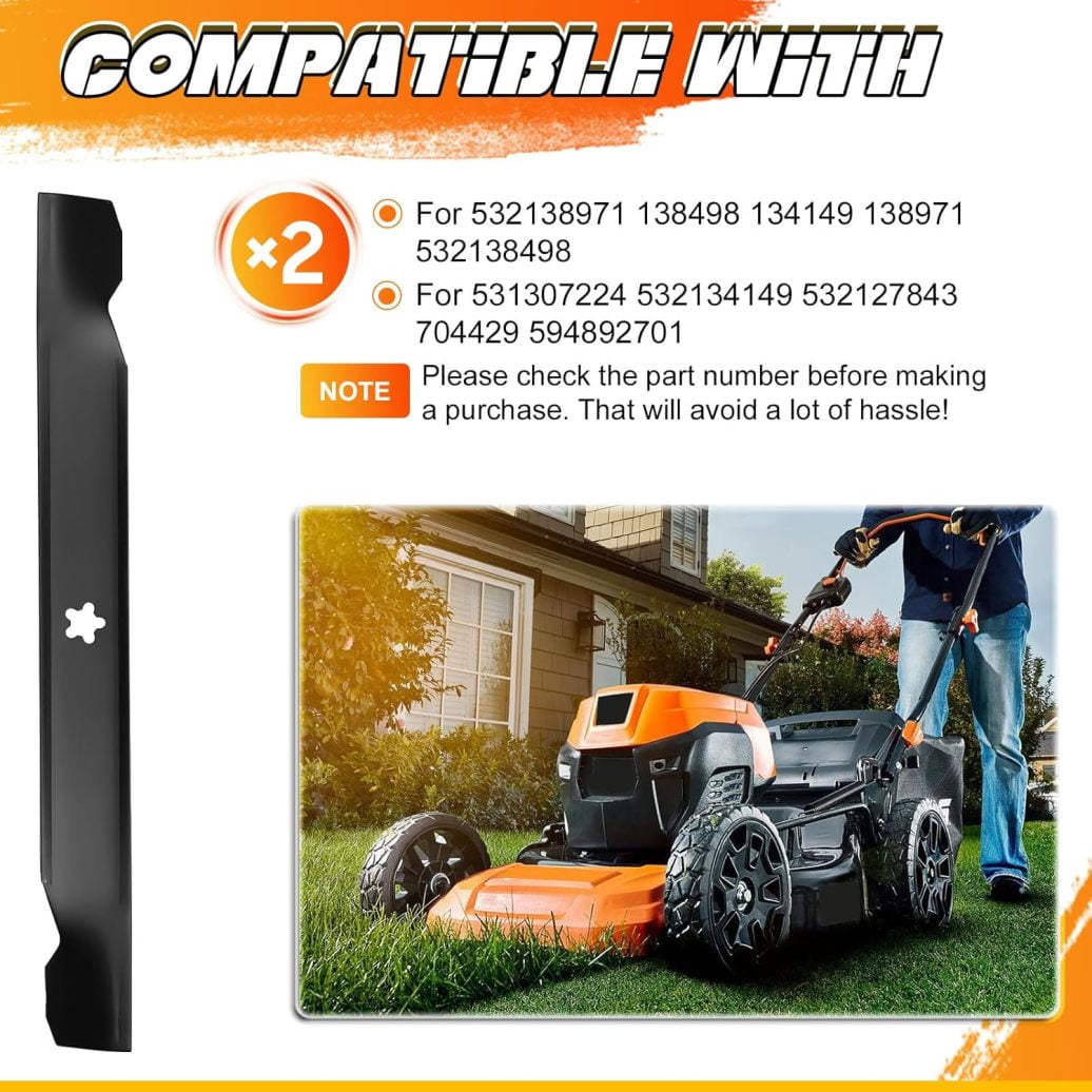 (2) 42 inch Mower High-Lift Blades for Craftsman 138971 532138971 LT1000 LT2000 T110 YT3000 42" Deck Mower Lawn Tractor Husqvarna/Poulan/AYP PP19A42 YTH18542 138498 532127843 (5 Point Star), Black