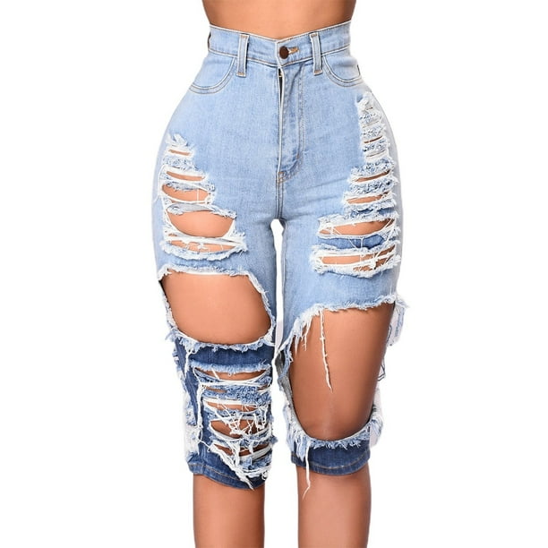 Blue ripped jeans womens cheap
