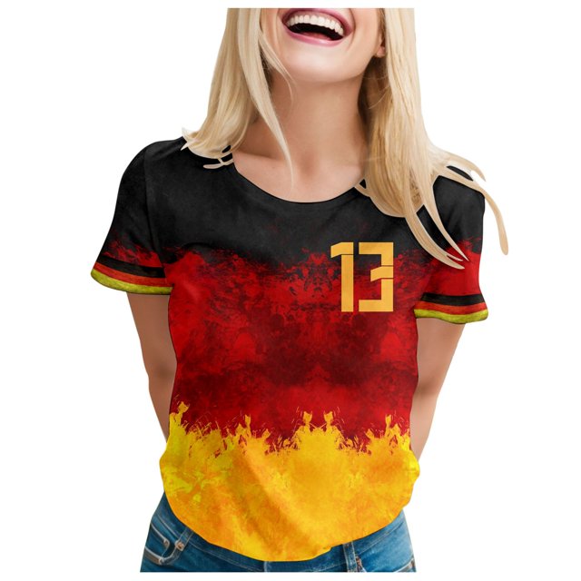 HAJGJP Sleeve T Womens Spring Summer Germany Printed Short Sleeve O Neck T Shirt Top