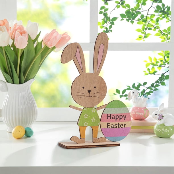 Decoraciones de Pascua, adornos de Pascua, regalos de Pascua, decoraciones estereoscópicas de Pascua, decoraciones de mesa con conejos y huevos con patrones de madera, decoraciones de Pascua felices,