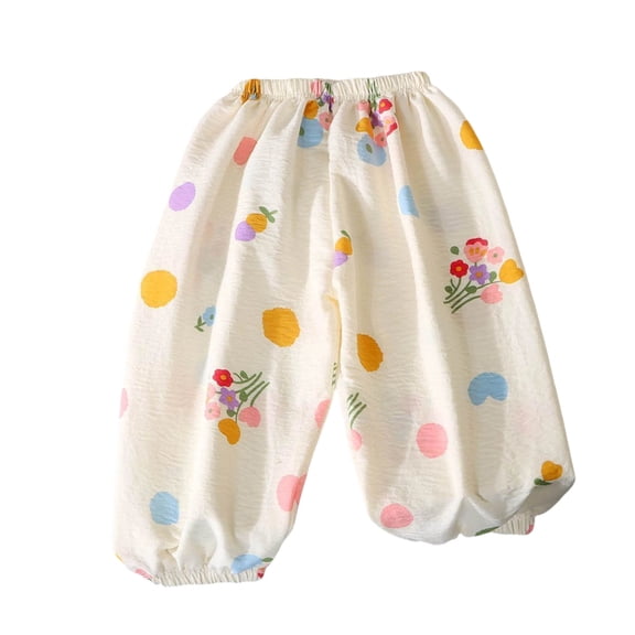 KPOPLK Toddler Baby Girl Summer Pants Long Bloomers Girls Lightweight Cotton Wide Leg Barrel Harem Pants Elastic Waist Trouser with Pocket Beige Size 4-5 Years