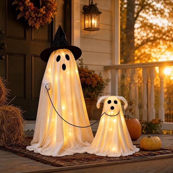 FEOLGEHLY Halloween Decorations Outdoor Indoor, Wizard Ghost Dog Walking Set Two Piece Halloween Outdoor Patio Living Room Decor Halloween Decorations Clearance For Party Home
