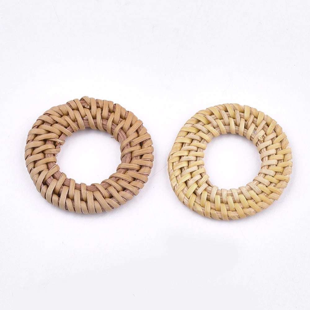 50pcs Handmade Cane/Rattan Woven Linking Rings For Making Straw Earrings and Necklaces Ring BurlyWood 37~43x4~5mm Inner Diameter: 19~24mm